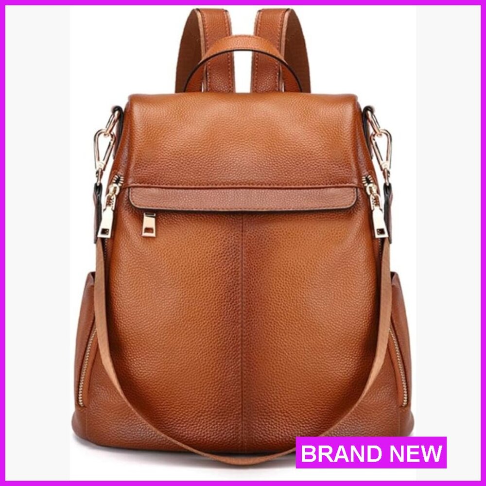 Genuine Leather Anti-Theft Backpack Purse Fashion Satchel Adjustable Straps